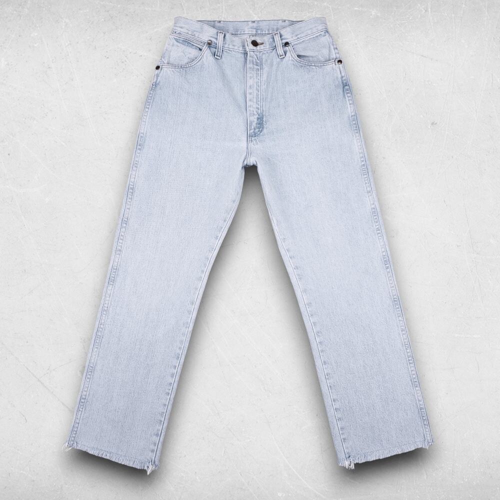 VTG Wrangler 14MWZ Cowboy Cut Jeans Women Jr‎ 11 Light Blue Raw Hem Western Boho